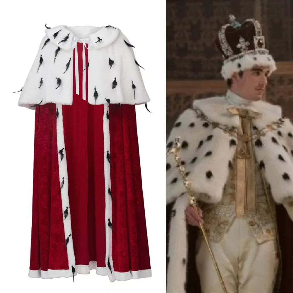 Kostum Raja George III Cosplay Ratu Charlotte Jubah Raja Abad Pertengahan untuk Pakaian Pesta Halloween Pria Dewasa