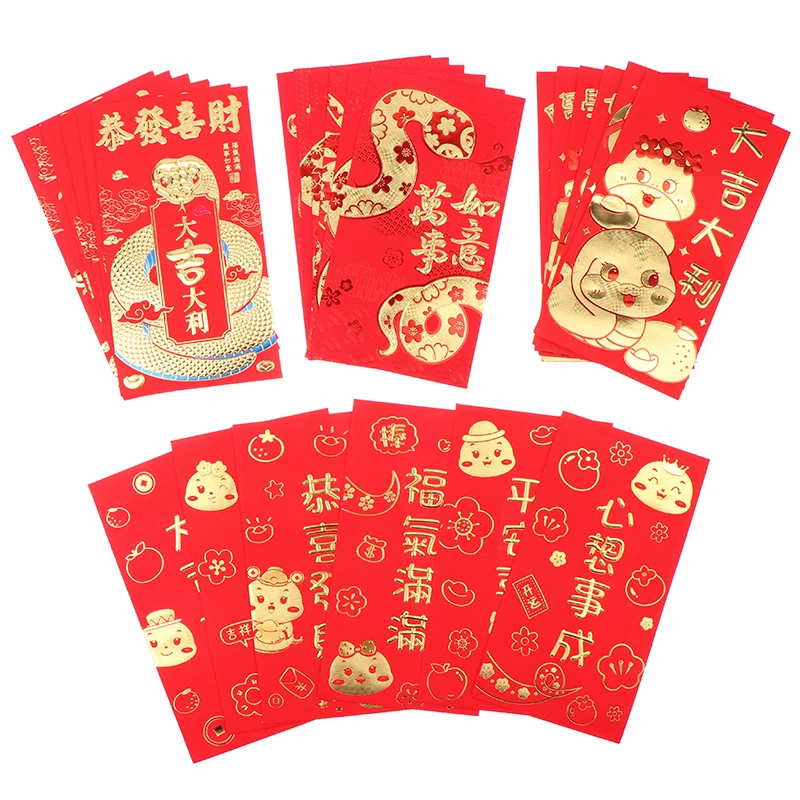6PCS Year Of The Snake Lunar Year Spring Festival Red Envelope 2025 Envelopes Packet Purse Wallet Traditional Money Pouches Gift