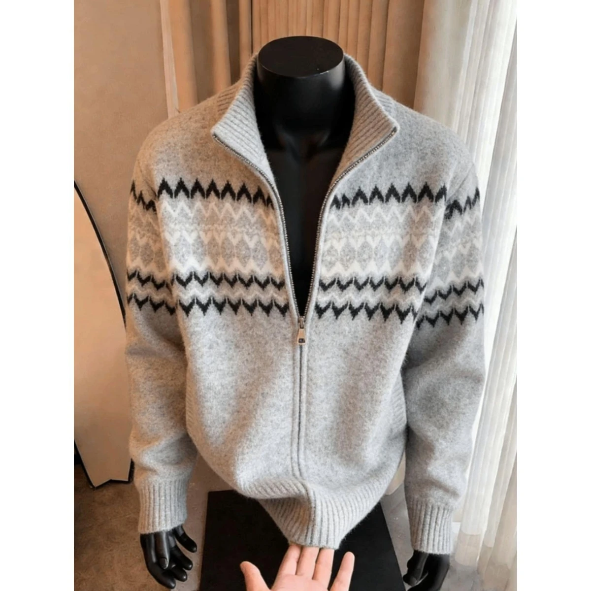 

Американский свободный повседневный вязаный свитер с ромбовидным узором для мужчин и женщин, винтажный, в стиле Lazy Sle, из полиэфирного волокна, с длинными рукавами, на молнии