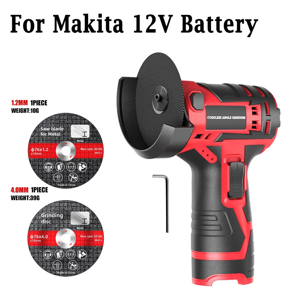 3inch Electric Angle Grinder Cordless Handheld Polisher with Grinding & Cutting Blade for Makita 12V Battery (no battery)