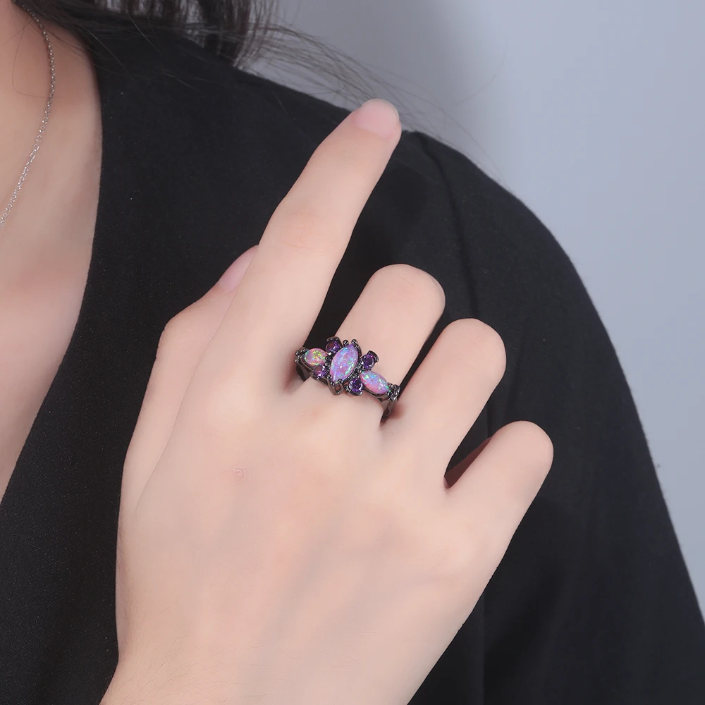 CiNily White/Blue Fire Opal Ring Series with Cubic Zirconia Black Gold Color Geometric Animal Rings for Woman Fashion Jewelry