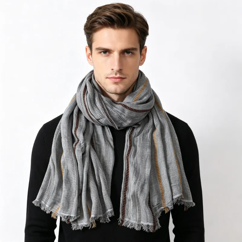 ファッションストライプコットンリネンスカーフ男性女性秋冬黒ネ - Women'S Winter Accessories Set のレビューと価格