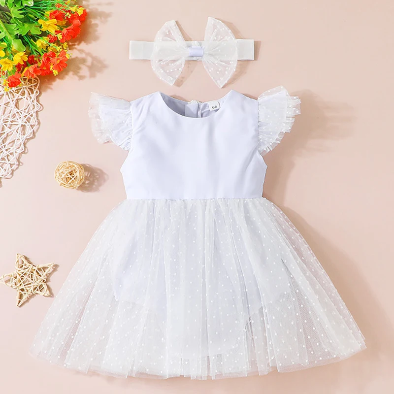 

Summer Baby Girls Clothes Infant Baby Girls Dress Romper Cotton Flying Sleeve Mesh Splicing Newborn Baby Girls Jumpsuit