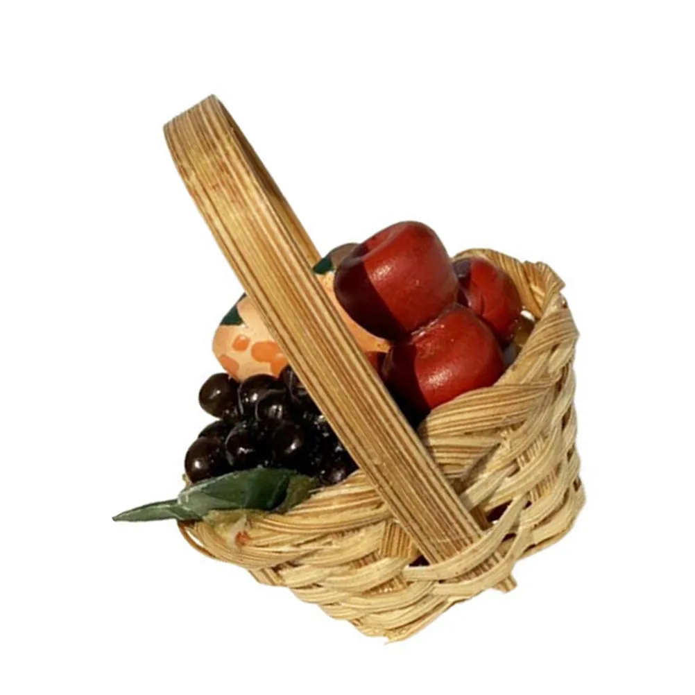 

Mini Fruit Basket Lifelike Grapes and Assorted Fruits for Dollhouse Decor Miniature Food Realistic Kitchen Pretend Play Home