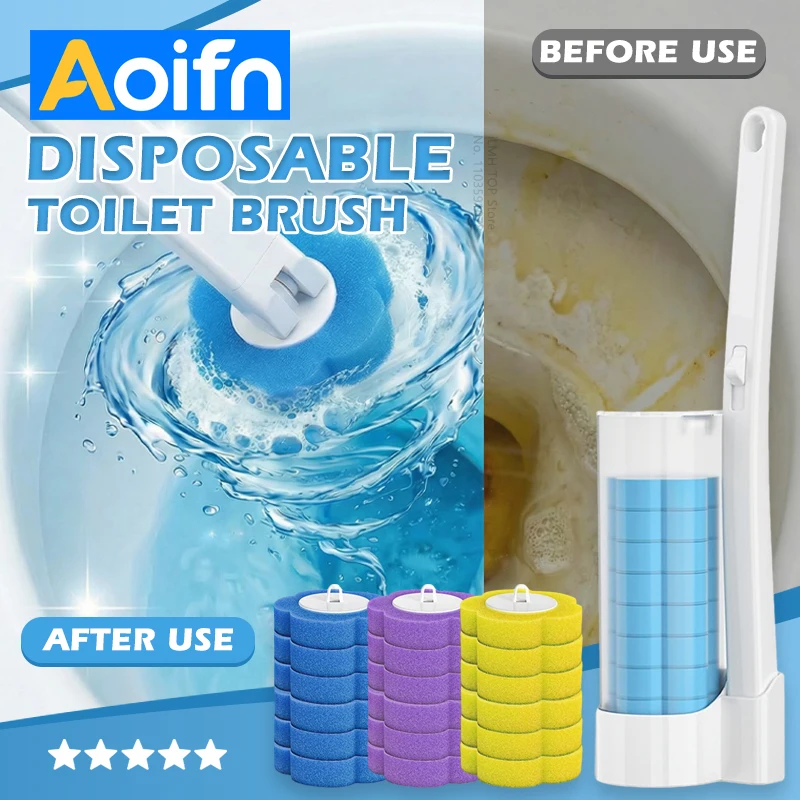 Conjunto de Escova Sanitária Descartável, Cabeça de Esponja com Limpador Pré-acionado, Suporte de Parede Sem Furos, Kit de Limpeza para Higiene do Banheiro