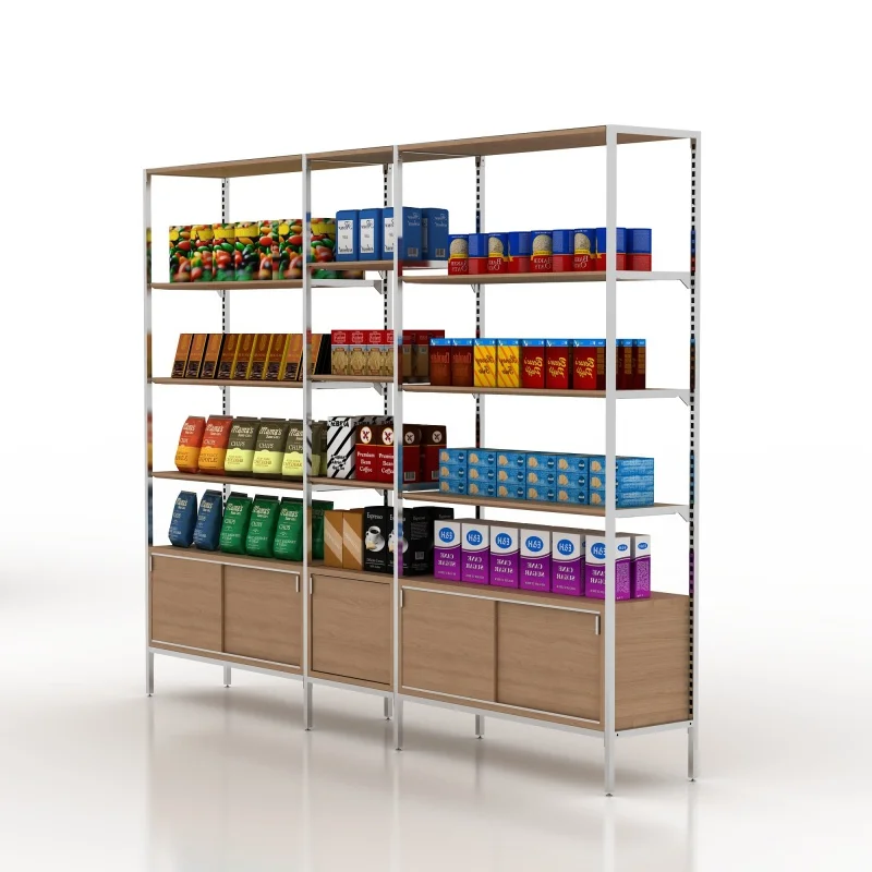 

Custom. Oem factory chain fitting metal store fixtures wood coffee shop shelves and display cabinets for snack