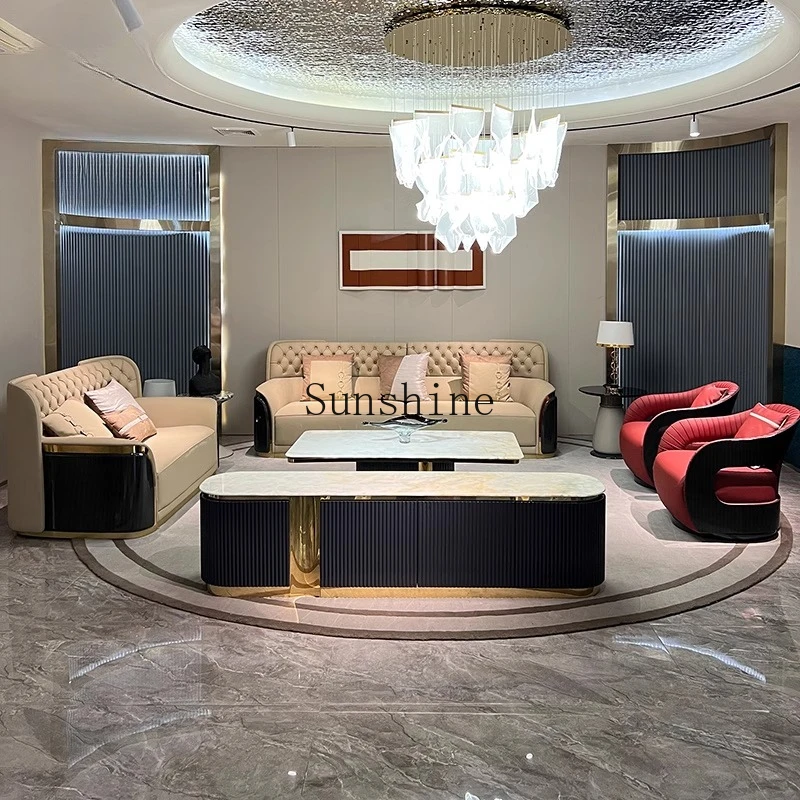 

Light luxury post-modern high-back solid wood sofa combination high-end luxury living room furniture