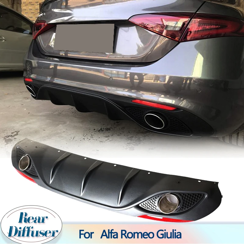 PP Car Rear Bumper Diffuser Lip Spoiler with Exhaust for Alfa Romeo Giulia Sedan 4 Door 2016-2020 Quadrifoglio TI Rear Diffuser