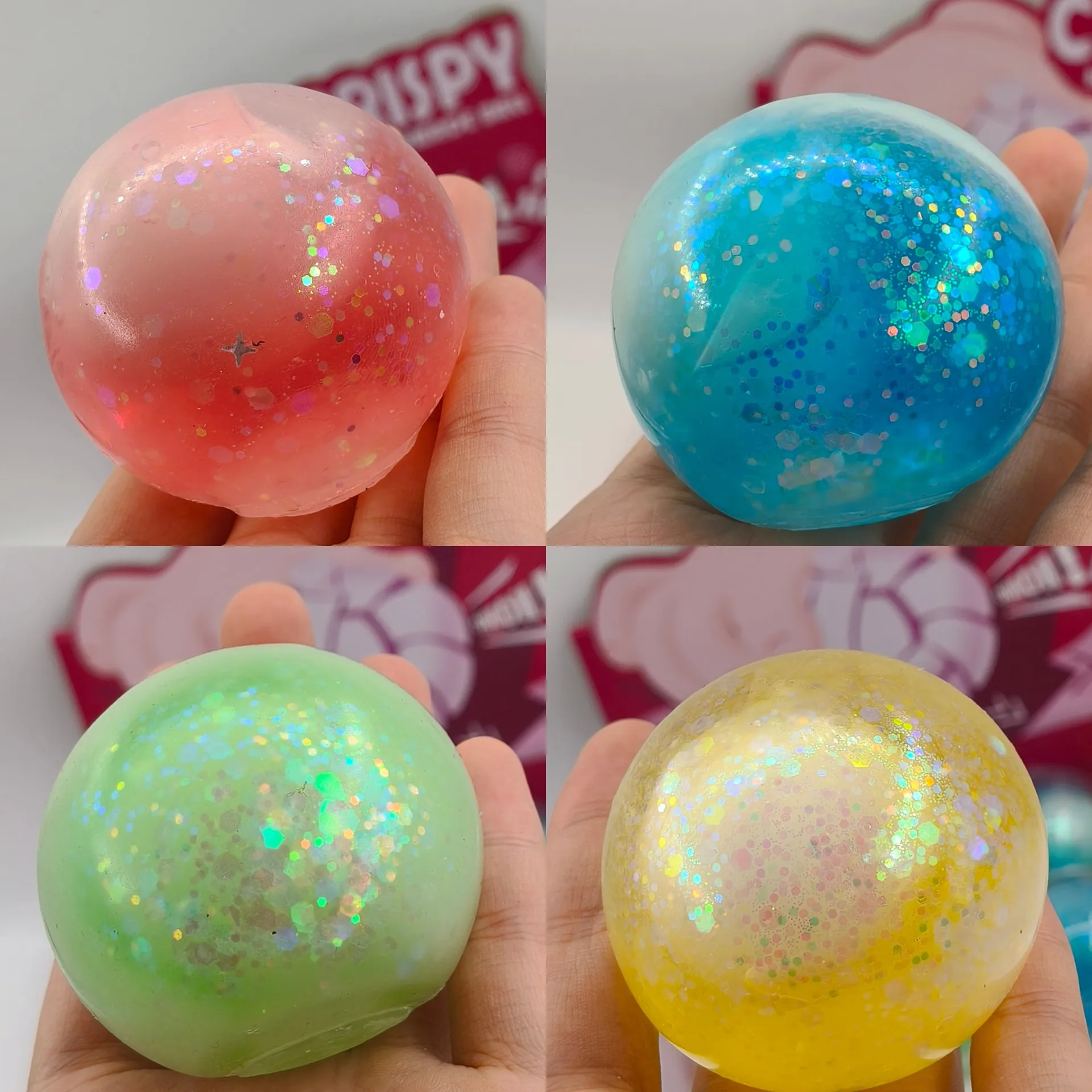 1/12PCS Squishy New Balls Colorful Glitter Sequins Maltose Slow Rising Stress Relief Squeeze Fidget Decompression Toy
