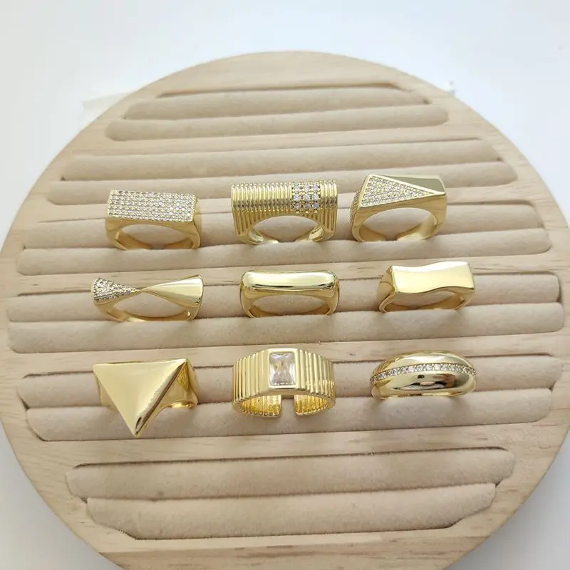 

New Irregular Square Opening Rings For Women Micro inlaid Zircon Gold Color Geometric Ring Fashion Simple Party Jewelry Gift