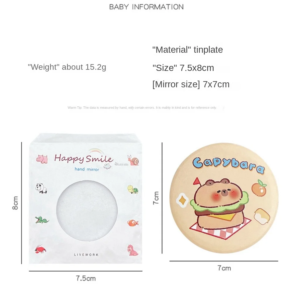 Capybara-Miroir cosmétique portable, joli petit miroir circulaire, HD, impression de motifs clairs, 18 plaques