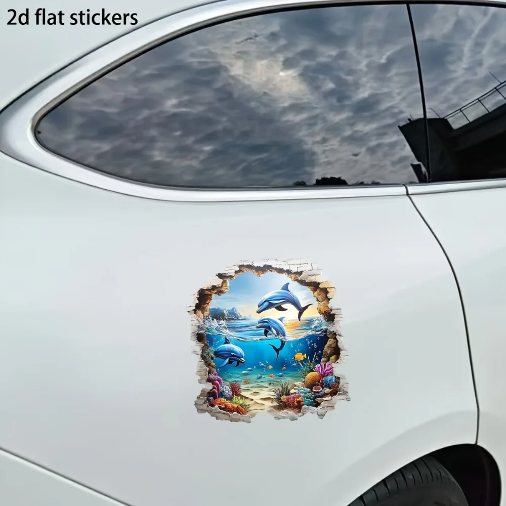 

Ocean World Vinyl Sticker Vibrant Underwater Scene with Dolphins Coral Reefs& Marine Life Self Adhesive Decal for Cars