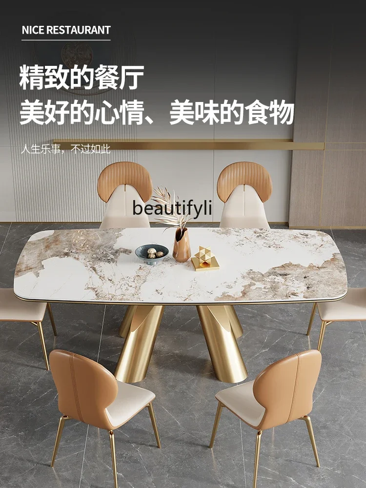 Italian-Style Rock Dining Table Modern Minimalist Designer High-End Villa Bright Light Small Apartment Household Eating Table