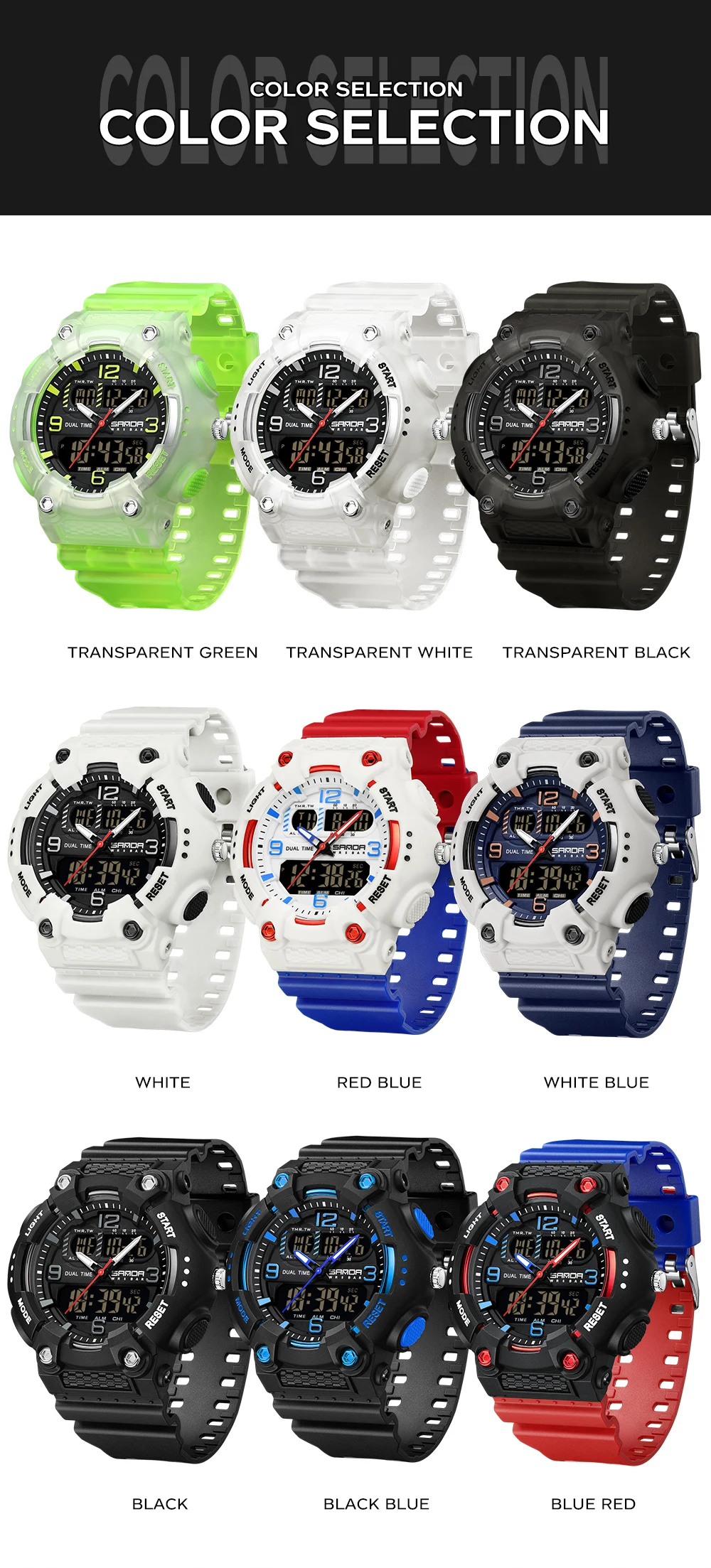 SANDA جديد 6181 موضة الطالب ساعة إلكترونية ضوء الليل تاريخ متعدد الوظائف مقاوم للماء طالب ساعة إلكترونية للرجال 2025 #6