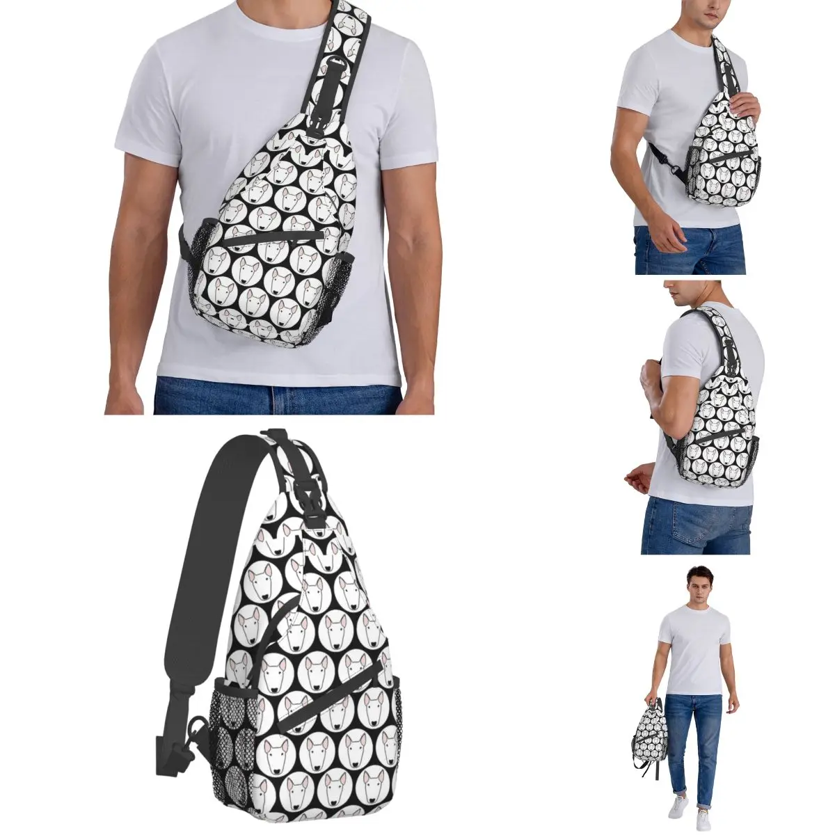 Bull Terrier pies bańka torba typu Crossbody Sling Bag drukowane torba na klatkę piersiowa plecak na ramię plecak na wędrówki odkryty Camping Bookbag