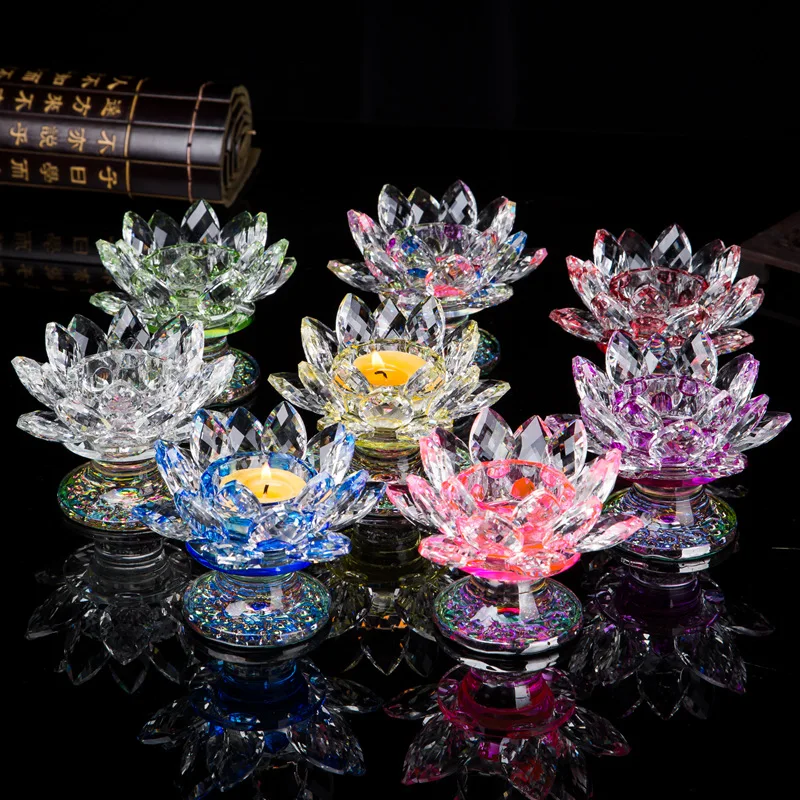 Double-layer High-legged Crystal Glass Handicraft Display Lotus Butter Lamp Base Stand Display Buddha Offering Candlestick
