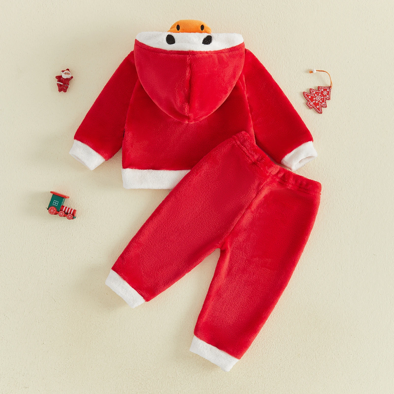 Baby Christmas Outfit Santa Claus Velvet Hoodie Pants Set Toddler Winter Warm Clothes Cute Duck Hooded Tracksuit