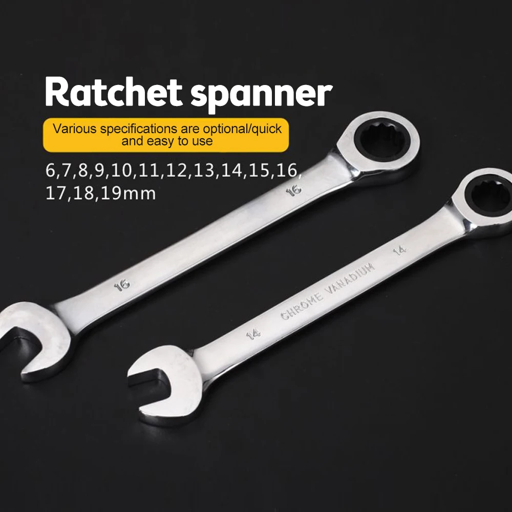 Portable 6mm-17mm Dual Head Ratchet Wrench Open End Wrench Car Screw Removal Installation Tool CR-V