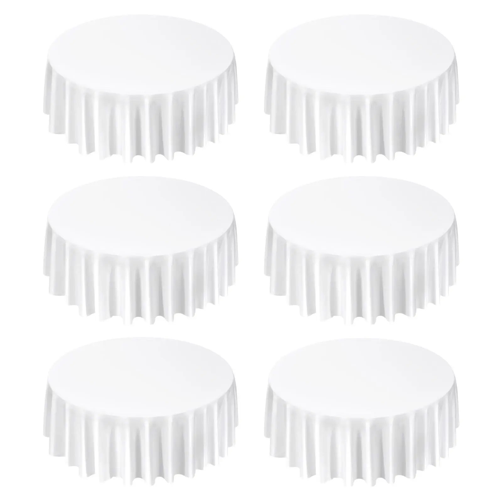 White Round Tablecloths 6 Pack, 120 Inches in Diameter, Stain- & Wrinkle- Resistant, Machine Washable Table Clothes, Polyester F