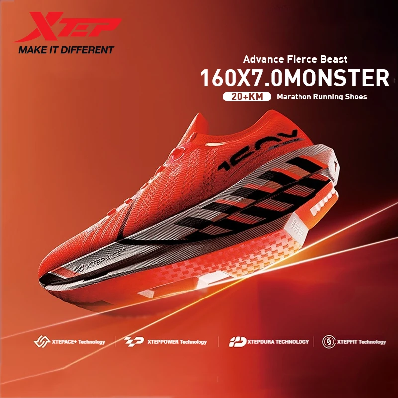 

Xtep 160X 7.0 Monster Running Shoes 2025 Professional Marathon PB Carbon Plate Sports Cushioning Shock Sneakers 975319110043