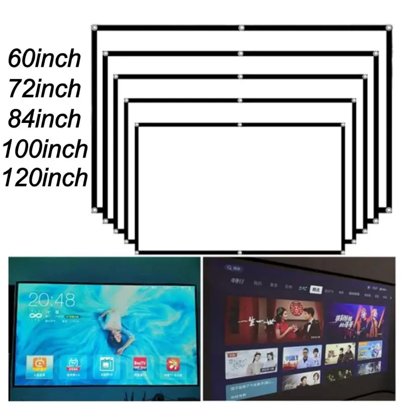 1Pc Curtain Anti-Light 60/72/84/100/120 Inches Projection Screens For Home Outdoor Office Projector Portable Projector Screen