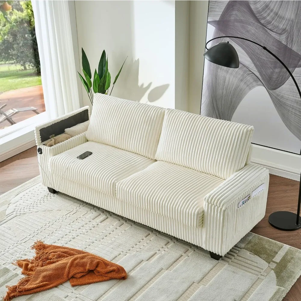 

83" Inch Plush Corduroy Cloud Couch,Versatile Modern Couches with Storage Wide Armrest,USB/Type-C Port,Comfy Cushions and Backre