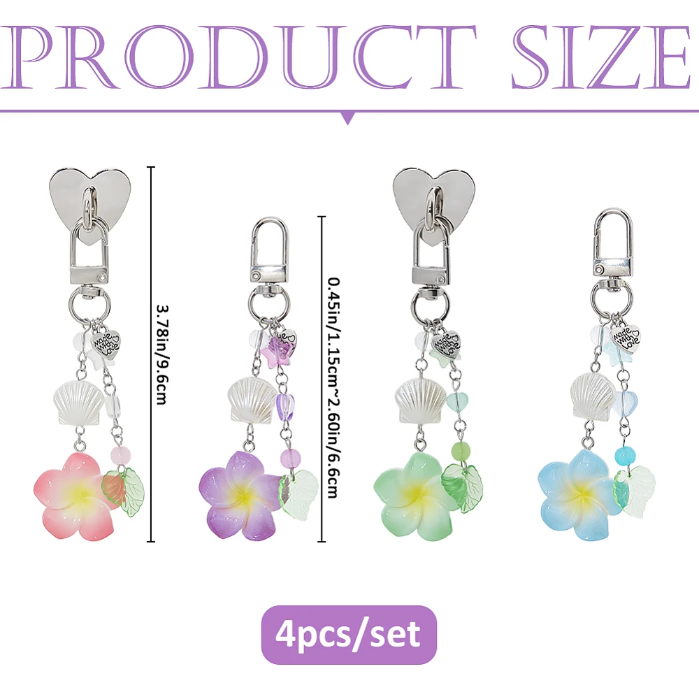 4Pcs Flower Charm Chains 9.6cm Phone Charms Cute Charm Chain Keychain With Heart Holder Stand for Booklovers Gifts Tablet Phone