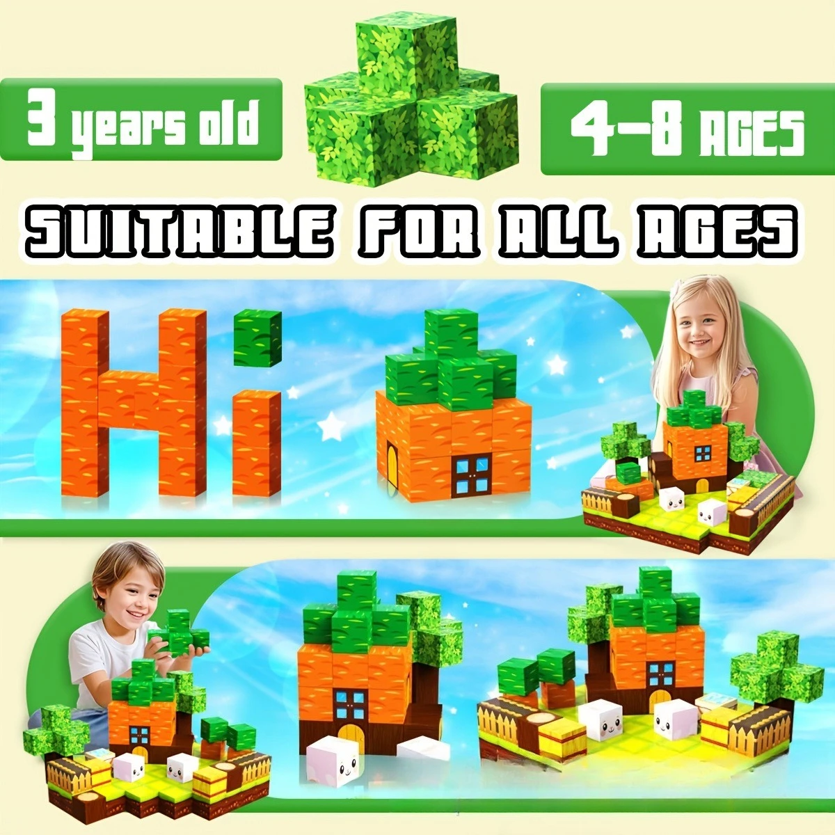 Conjunto de blocos de construção de cenoura Bloco magnético colagem criativa infantil presente para meninos e meninas