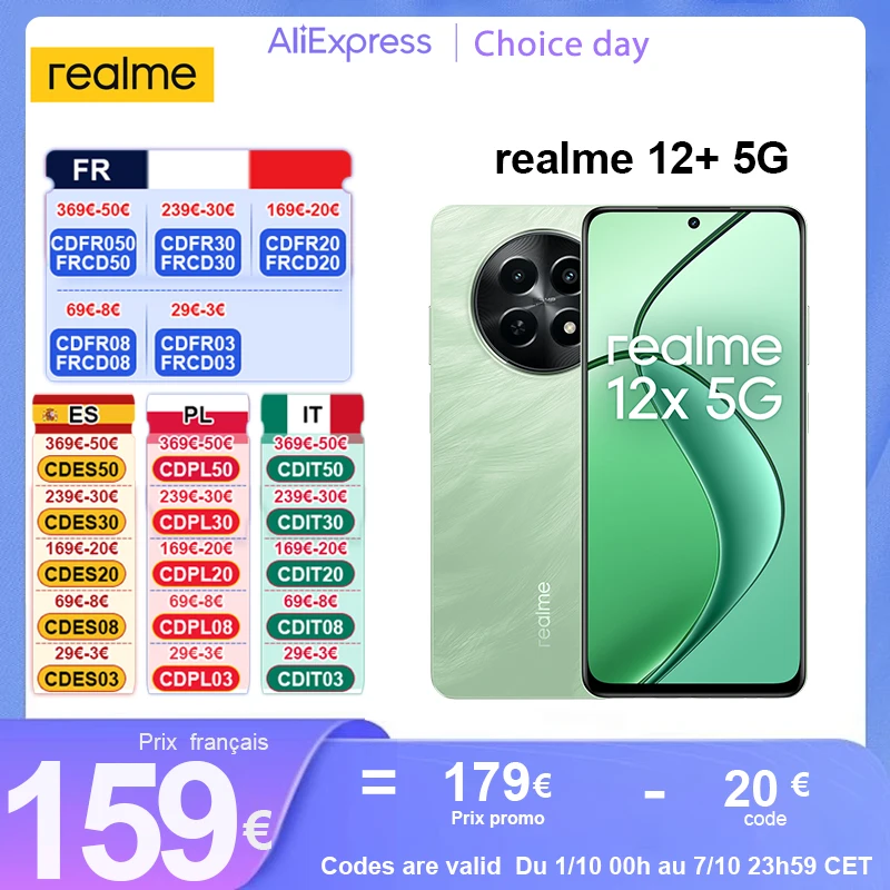 Global version realme 12X smartphones 5g android 14 MediaTek Dimensity 6100 50MP AI Camera 5000mAh Battery 15W Quick Charge