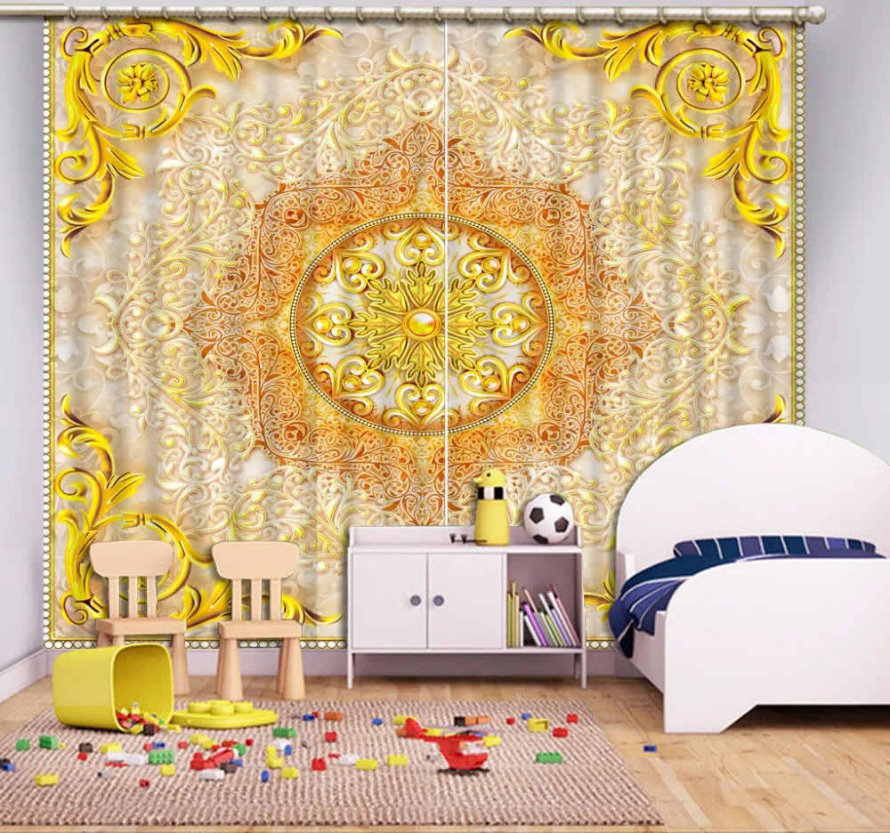 golden flower 3d Curtains For Living Room Window Treatments Modern Curtains For Beding Room High-precision Shade