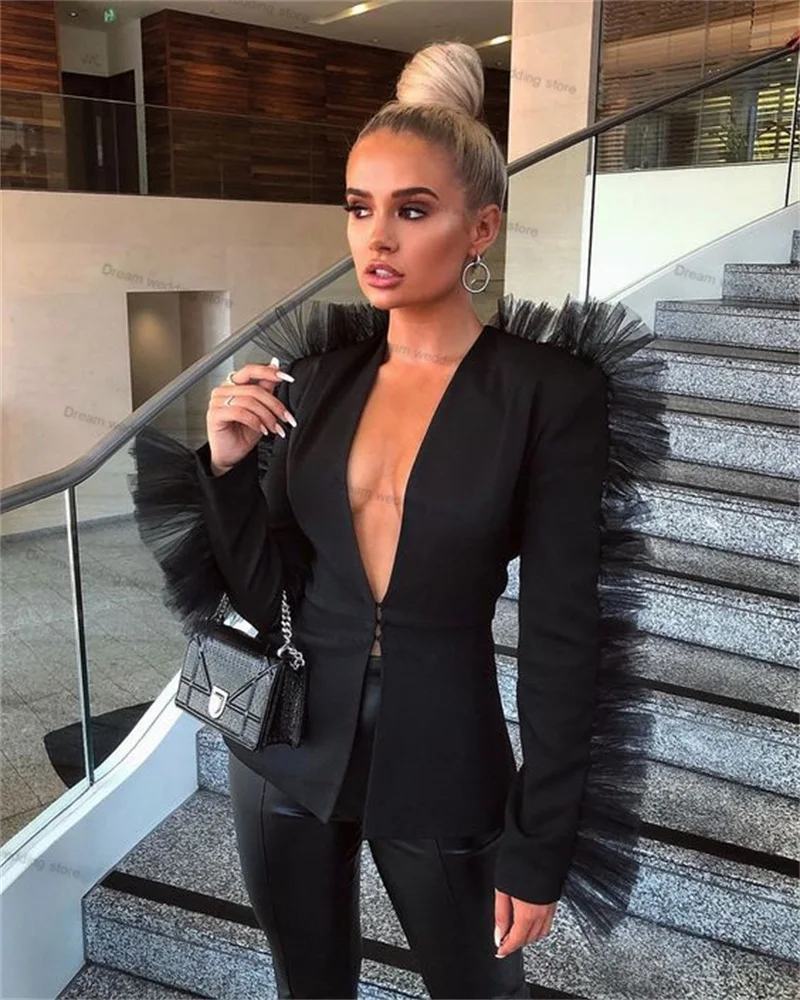 

Black Women Suit Pants Set 2 Piece Blazer+Flare Trousers Formal Office Lady Jacket Coat Wedding Tuxedos Tailored Prom Pants