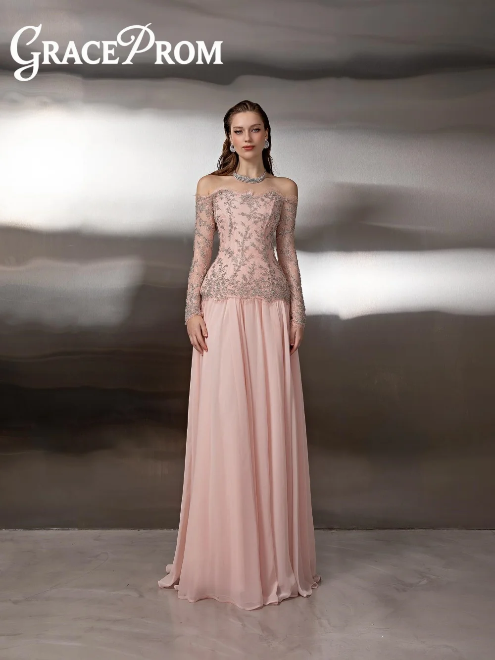 

Sparkling Beaded Evening Dress, Romantic Off-the-shoulder Evening Gown, Charming A-line Floor-length Party Gown Customized
