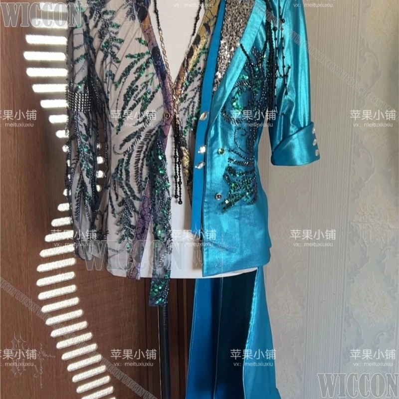 

Sylus Love And Deepspace Qin Che Improvised Exile Stage Blue Sequin Jacket Performance ComicCon Halloween Festival Fancy Cosplay