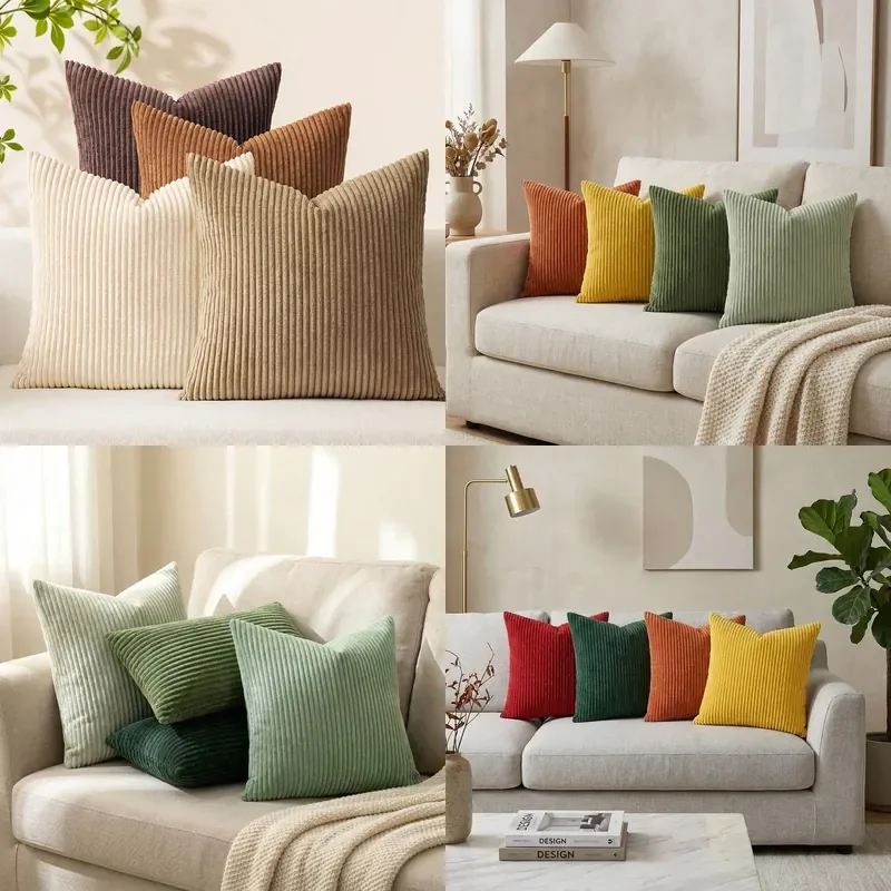 Solid color simple corduroy pillow cover 2026 new living room sofa cushion model room decorative pillow cover wholesale