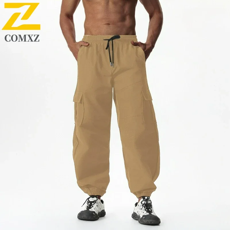 city Wide Leg Straight Casual Pants Men's Outdoor Elastic Waist Workwear Trousers Men Japanese Harajuku Retro Khaki Harem Pants