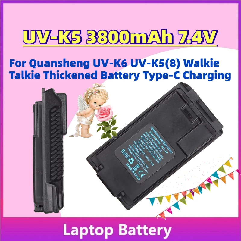 

Grade A In Stock UV-K5 3800mAh 7.4V Li-ion Battery for Quansheng UV-K6 UV-K5(8) Walkie Talkie Thickened Battery Type-C Charging