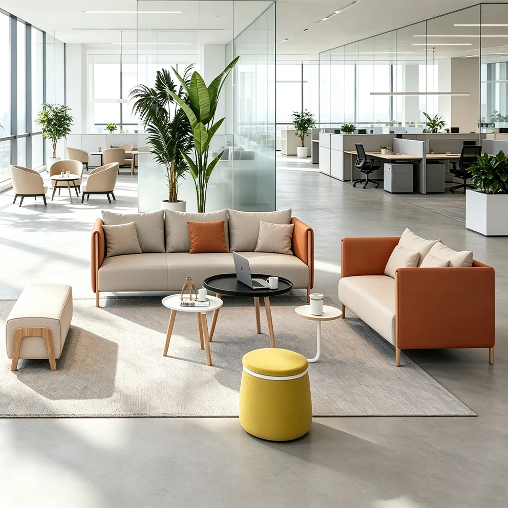 & Modern Leather Office Lounge Sofa Sets Breakout Area 3 Seater Modular Wood Leg Reception Customizable Wholesale Manufactur