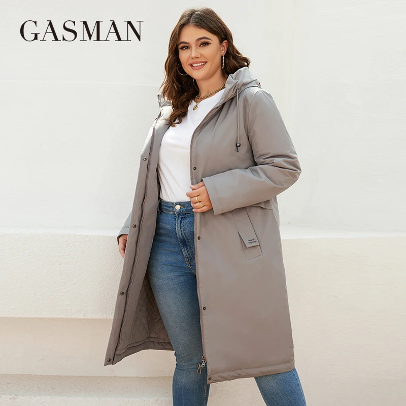 GASMAN New women\'s jacket spring 2022 long Fashion casual waistline parka Windproof warm thin cotton Woman coat outwear 8284