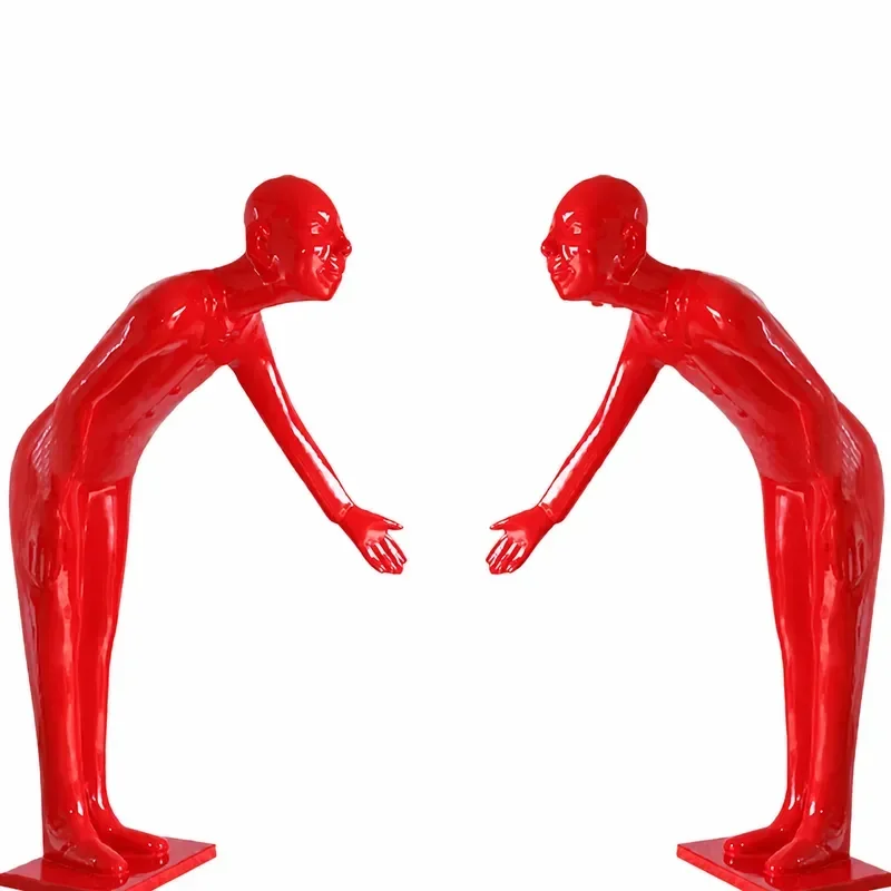 FRP Bow Welcome Figure Sculpture Art Floor Lamp Ornament for Sales Office Hotel KTV Shopping Mall Exhibition Hall Decoration
