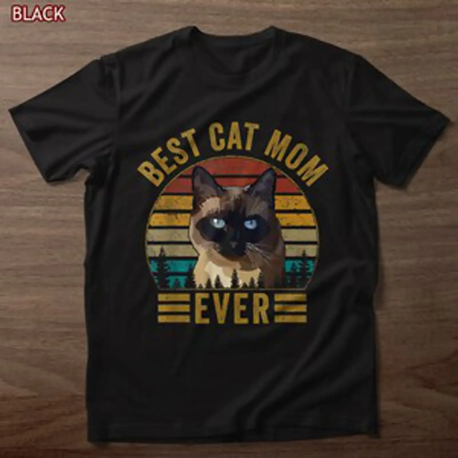 Camiseta Retro Vintage Mejor Gato Mamá Día de la Madre Siamés vintage Lavado Ligeramente Casual Unisex Elegante a la Moda Versátil