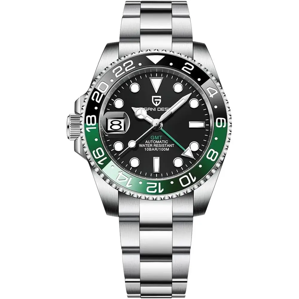 

Мужские автоматические механические часы CADISEN Design 1662 GMT, высококачественная нержавеющая сталь, сапфировое стекло, дайверские спортивные часы, 40 мм, с указателем даты