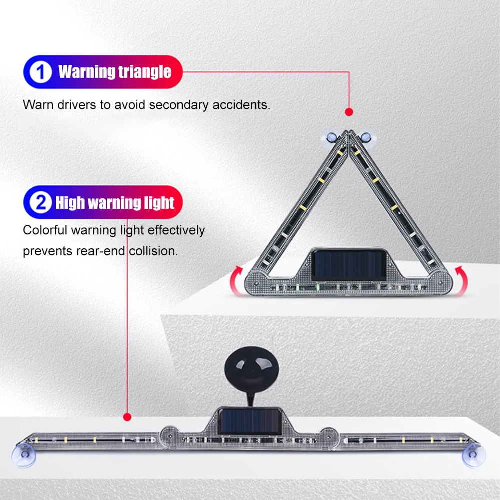 Solar Powered Car Emergency Light Foldable Rotatable LED Warning Signal Light USB Rechargeable Multi-Mode Car Tail Light 5V