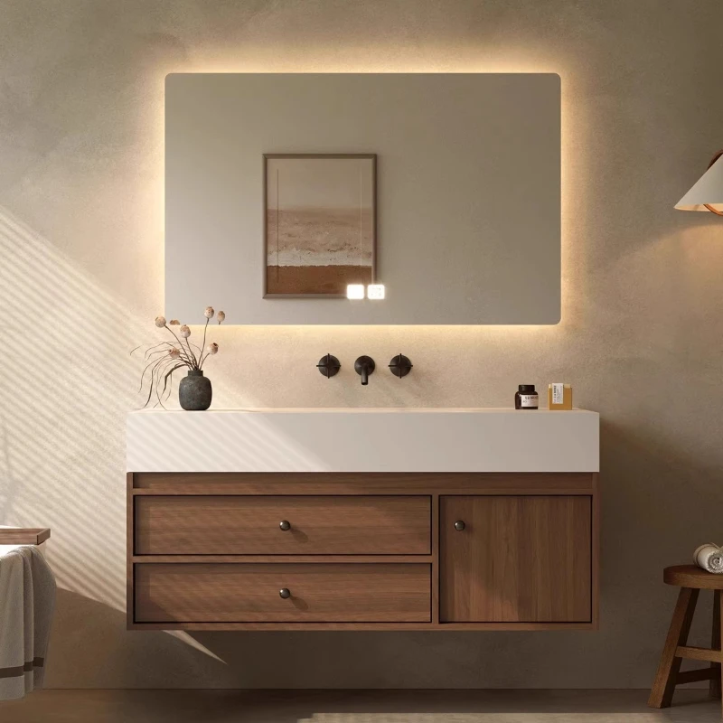 Mid-aged High-end Bathroom Cabinets Wind-blown Hot-bent Bathroom Cabinets One-piece Combination Home Furniture In Particolare