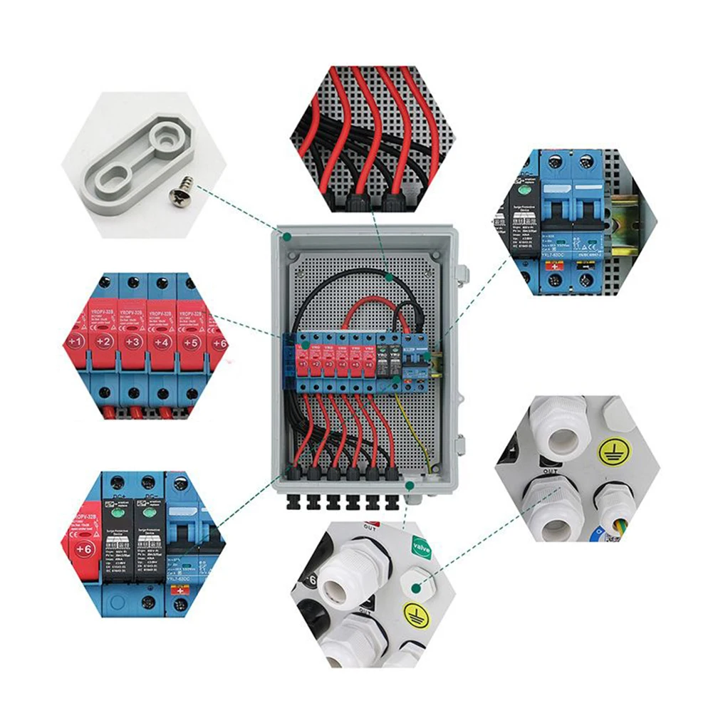 /6 /String /Solar PV Combiner Box With Arrester And Circuit Breaker 550V 63A IP65 Waterproof For Photovoltaic Panel Array System