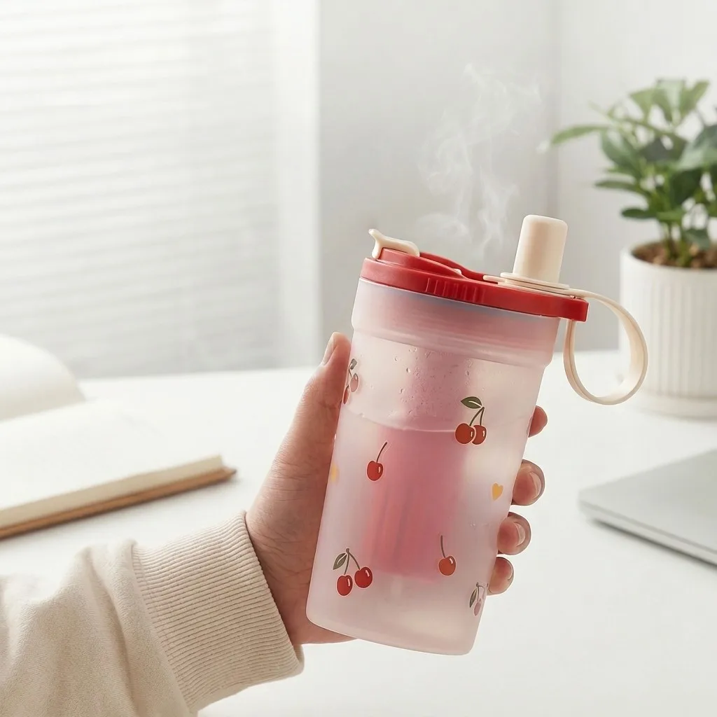 Botella de agua de plástico para niños y estudiantes, taza de agua con pajita a prueba de fugas, transparente, portátil, para bebidas frías y calientes, con filtro.