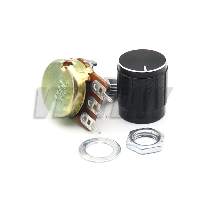 5 комплектов 15 мм 3-контактный линейный конический резистор поворотного потенциометра WH148 1K 2K 5K 10K 20K 50K 100K 250K 1M с комплектом черной алюминиевой ручки