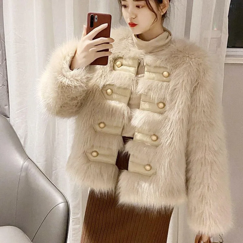 Women's Autumn Winter Top Coat Jacket Faux Fur Thick Warm New Loose Casual Design Fashion Advanced Soft Niche Versatile Skinny