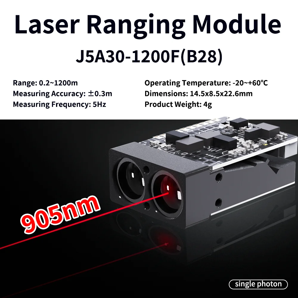 Industrial Outdoor Long-Range 1300m Laser Rangefinder Module UART Time Of Flight Sensor 905nm IP67 Rated Aluminum