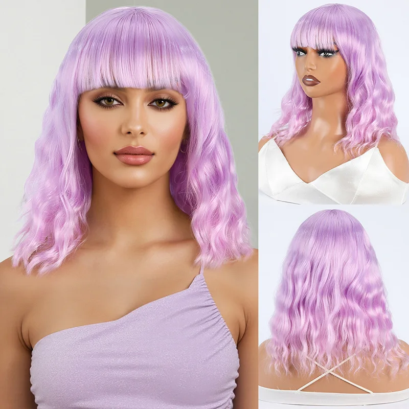 Cross border European and American fashion wavy short curly hair cosplay wig colored wig for women-Synthetic fiber wig