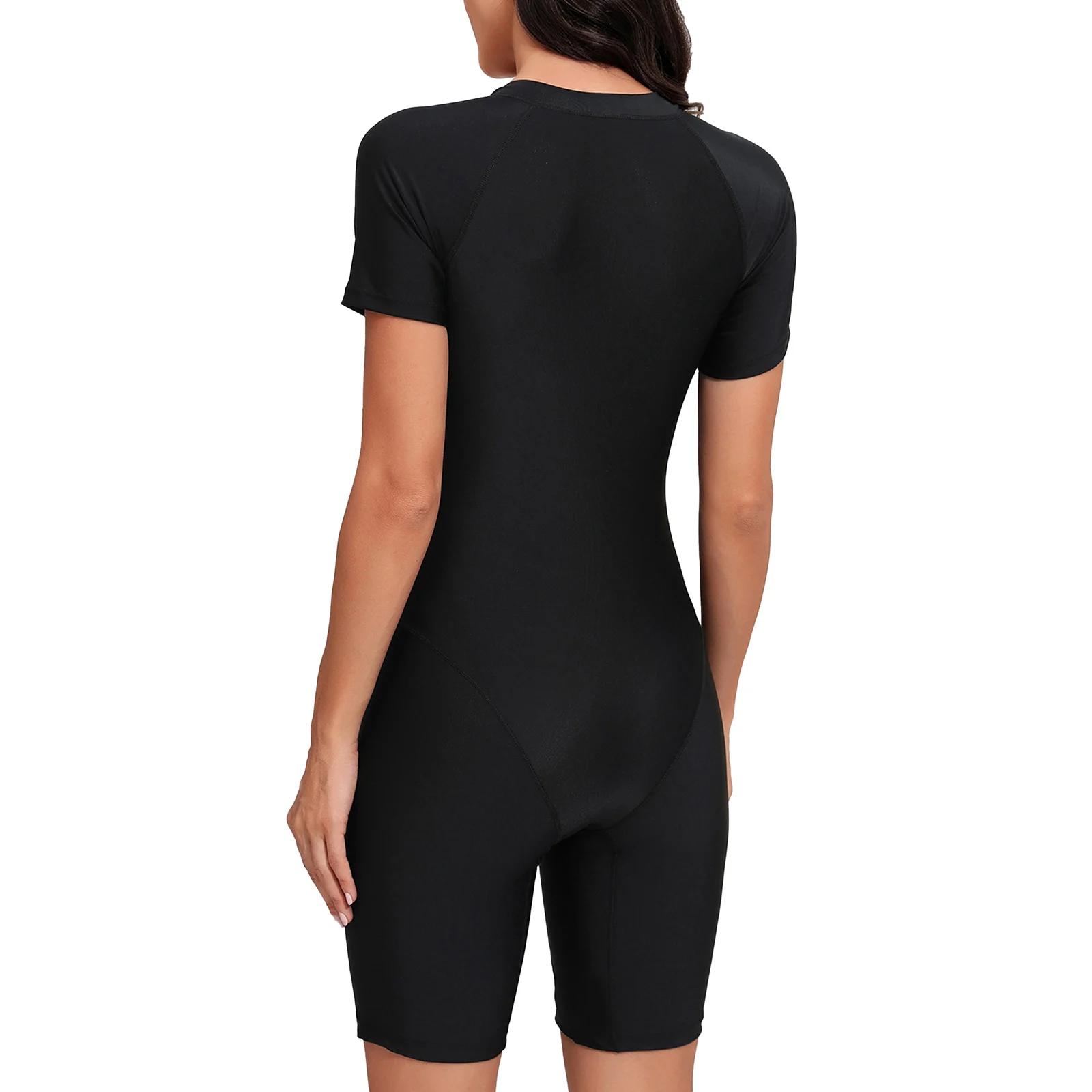 Womens Athletic Rash Guard Swimsuit One Piece Short Sleeve Padded Front Zipper Swimwear Boyleg Swimsuit Swimming Bathing Suit